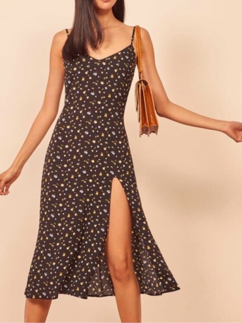 Reformation Black Floral Crimini Dress